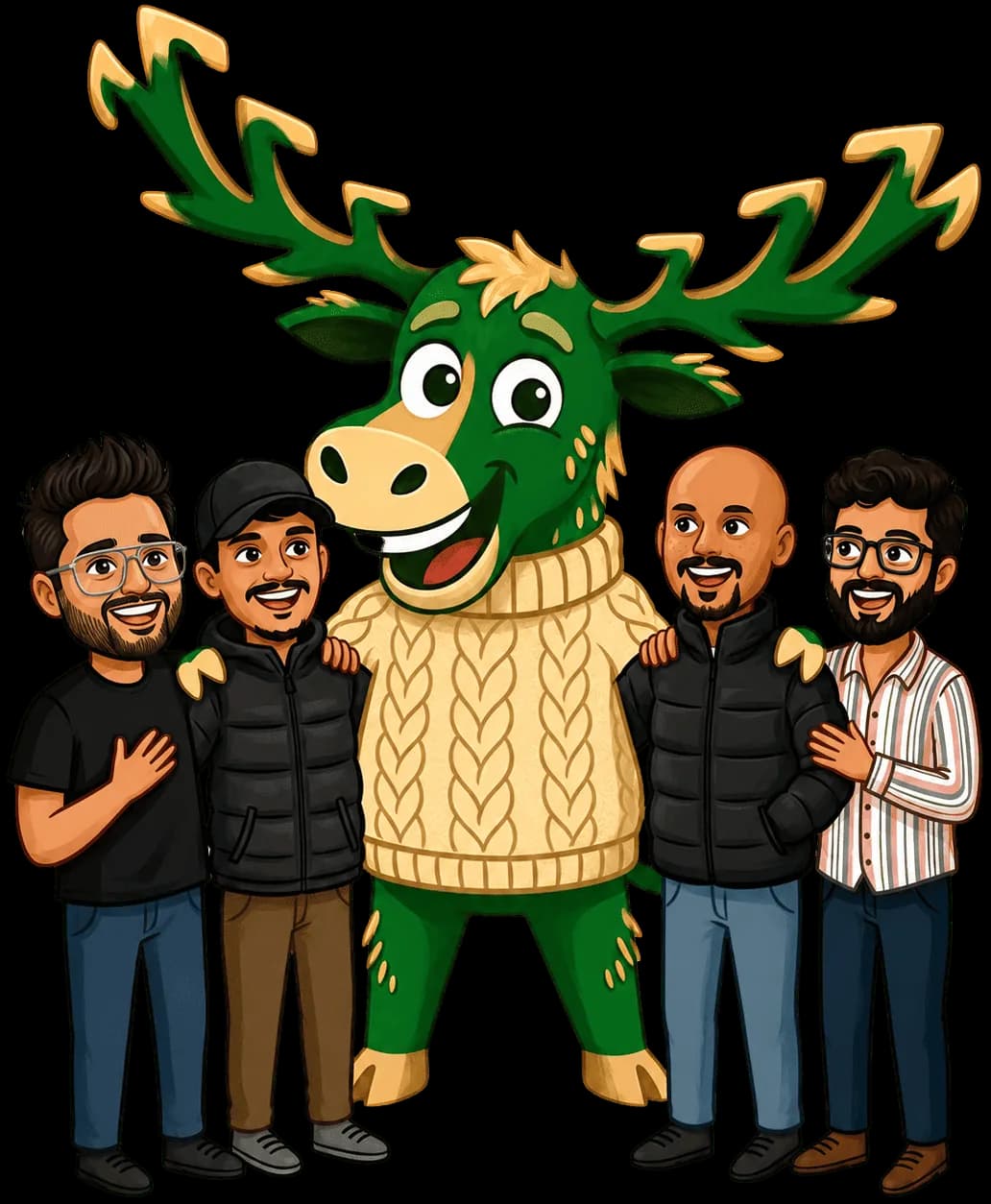 Lucky Mooze mascot with friends
